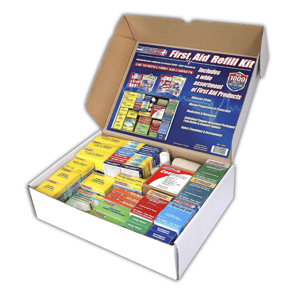 XL First Aid Refill Kit | 1033 Pieces | 4-Shelf Refill Kit