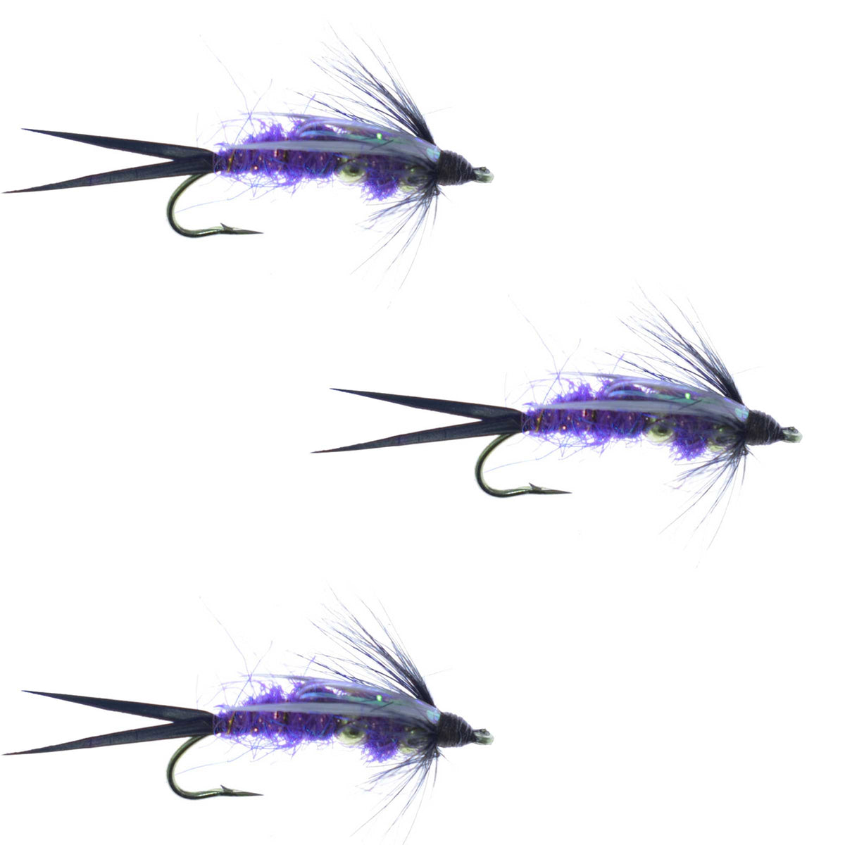 3 Pack Double Bead Purple Psycho Prince Nymph Fly - Size 8