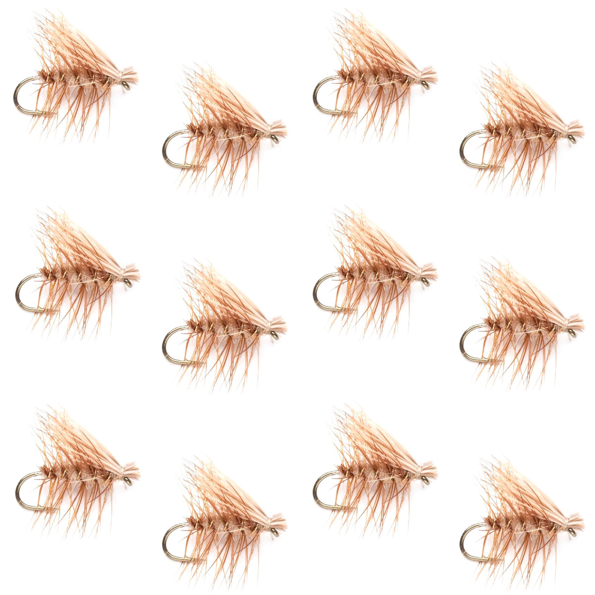 Tan Elk Hair Caddis Classic Trout Dry Fly - 12 Flies Size 18